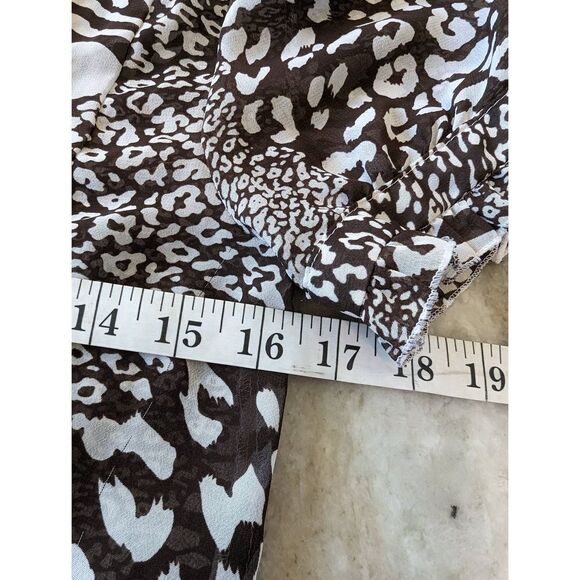 Cotton Express Blouse Top Women's Medium Babydoll Sheer Brown Animal Pri… - Picture 8 of 9